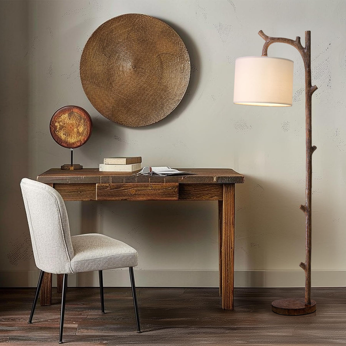 OYEARS Dimmable Farmhouse Floor Lamp for Living Room, 2-in-1 Rustic Floor Lamp with Main&Night Light,Linen Shade&Dual Switches, 65" Standing Lamp for Bedroom Office Corner Dining Room, Wood Pole Lamp