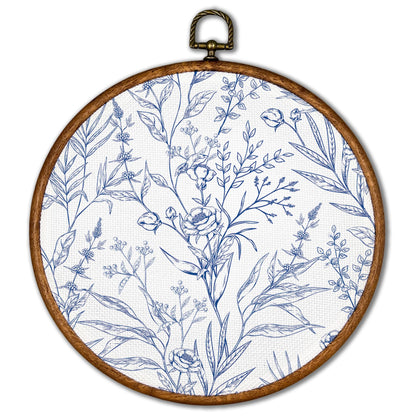 KSDUT Blue Flowers Wall Art Decor - Boho Chinoiserie Flower Wall Art Canvas Frame Hanging Prints, Navy Blue Botanical Wall Art Decor for Grandmillennial Home Bedroom Decorations 10"x10"