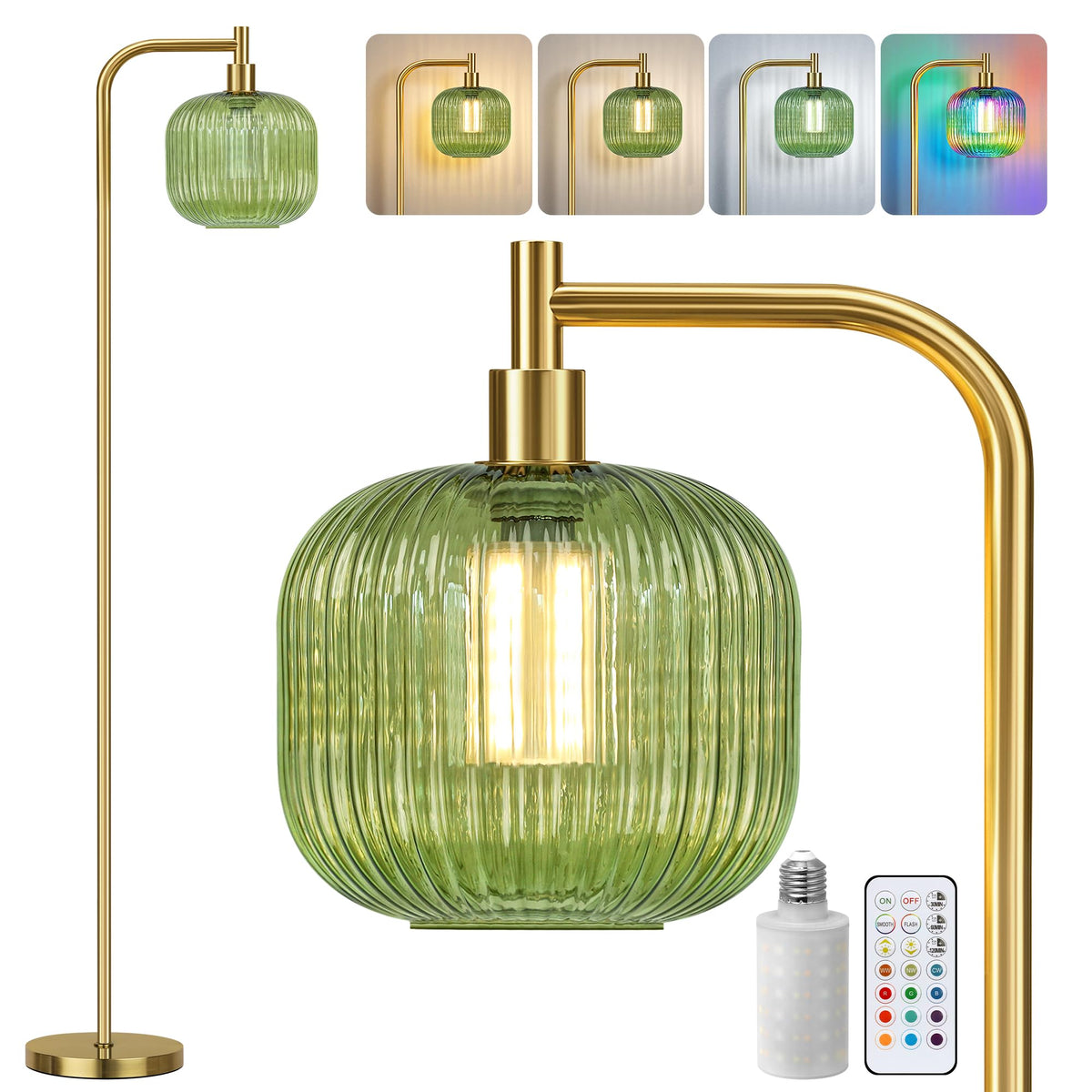 Modern Gold Green Floor Lamps for Living Room, 67" Bedroom Standing Lamp