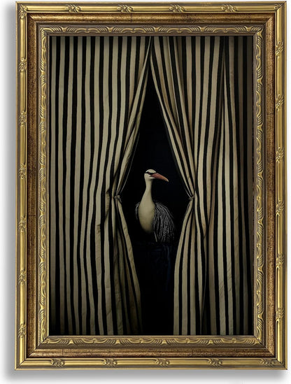 Vintage Gold Framed Moody Crane Canvas Wall Art