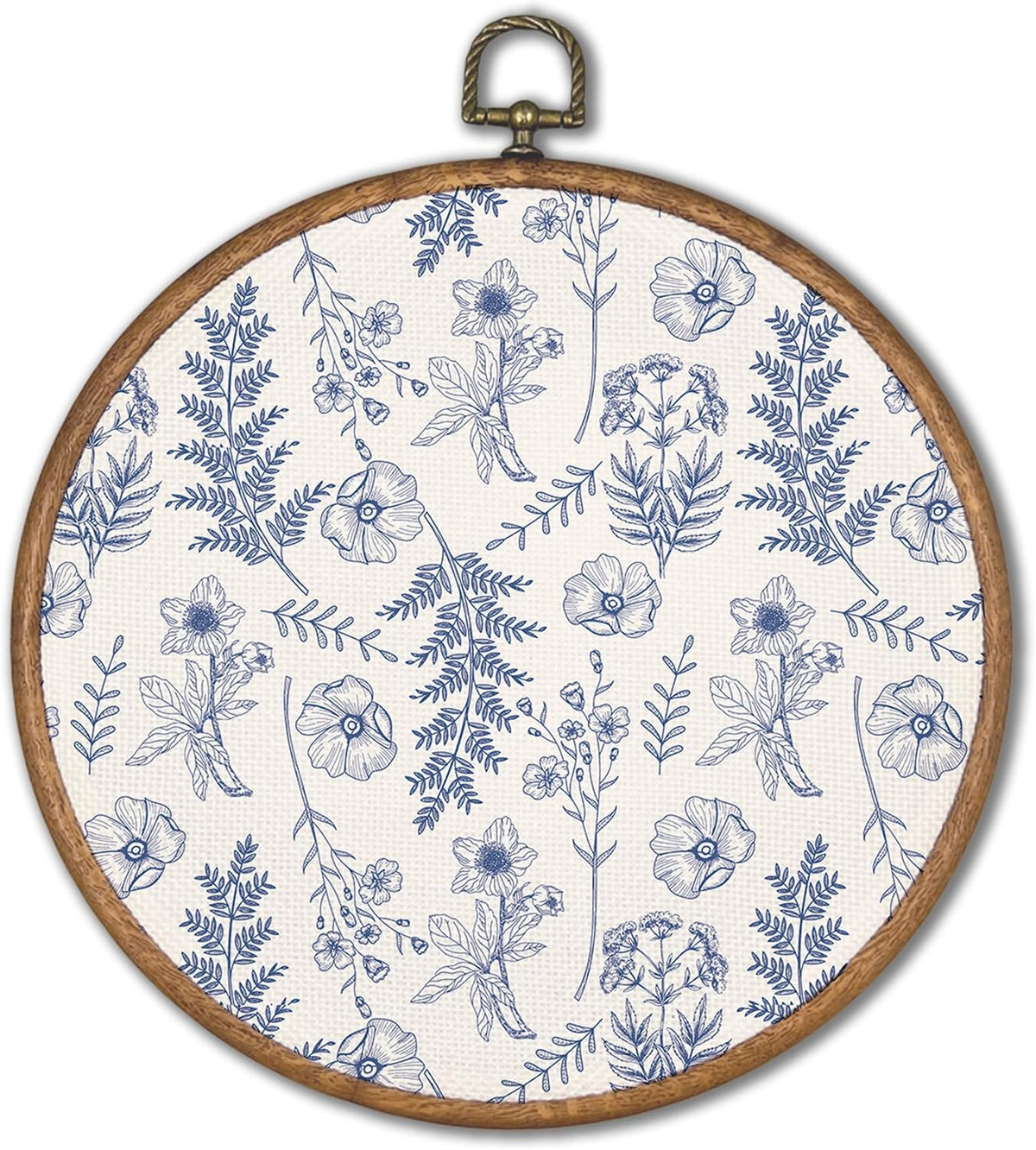 KSDUT Blue Flowers Wall Art Decor - Boho Chinoiserie Flower Wall Art Canvas Frame Hanging Prints, Navy Blue Botanical Wall Art Decor for Grandmillennial Home Bedroom Decorations 10"x10"
