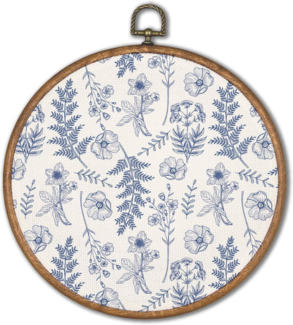 KSDUT Blue Flowers Wall Art Decor - Boho Chinoiserie Flower Wall Art Canvas Frame Hanging Prints, Navy Blue Botanical Wall Art Decor for Grandmillennial Home Bedroom Decorations 10"x10"