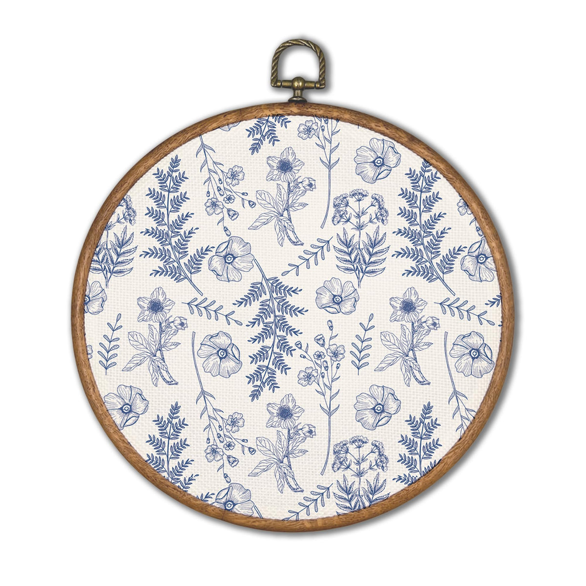 KSDUT Blue Flowers Wall Art Decor - Boho Chinoiserie Flower Wall Art Canvas Frame Hanging Prints, Navy Blue Botanical Wall Art Decor for Grandmillennial Home Bedroom Decorations 10"x10"