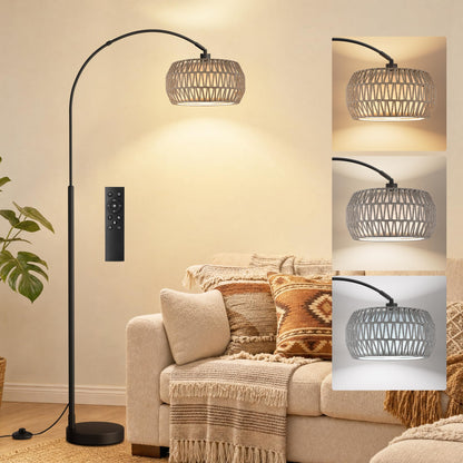 Ambimall Boho Arc Floor Lamp, Color Temperatures and Brightness Adjustable