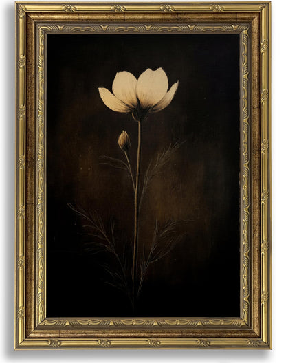 Vintage Gold Framed Moody Crane Canvas Wall Art