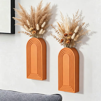 Dnnnii 2 Pack Wooden Wall Vase Set - Brown Finish Modern Farmhouse & Boho Wall Decor for Entryway, Hallway, Bathroom, Living Room, Dining Room, Narrow Spaces