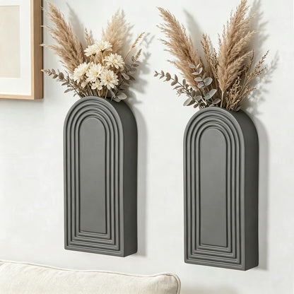 Dnnnii 2 Pack Wooden Wall Vase Set - Brown Finish Modern Farmhouse & Boho Wall Decor for Entryway, Hallway, Bathroom, Living Room, Dining Room, Narrow Spaces