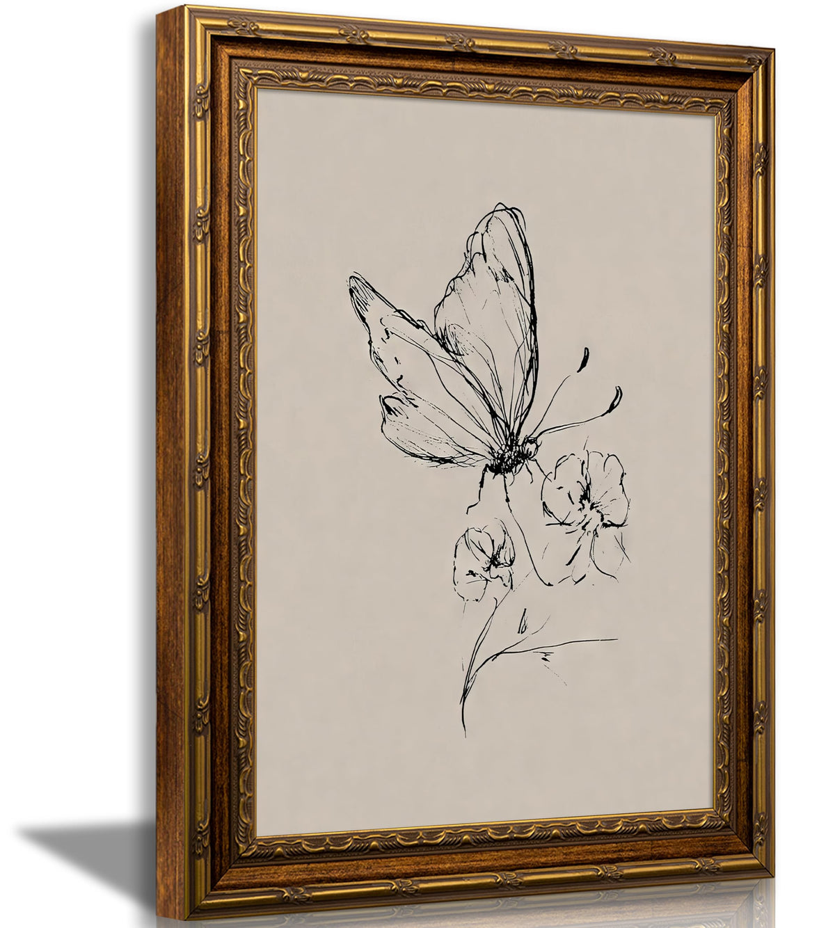 SKZMBTI Vintage Gold Framed Flowers Wall Art Orange blossom Painting Prints