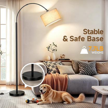 Arc Floor Lamps for Living Room, Black Standing Lamp with Linen Shade