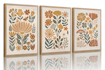 3Pcs Boho Abstract Floral Wall Art Minimalist WildFlower Wall Decor Pictures Modern Botanical Warm Earthy Tones Canvas Posters Prints for Living Room Bedroom Office Home Decoration 12x16in Unframed