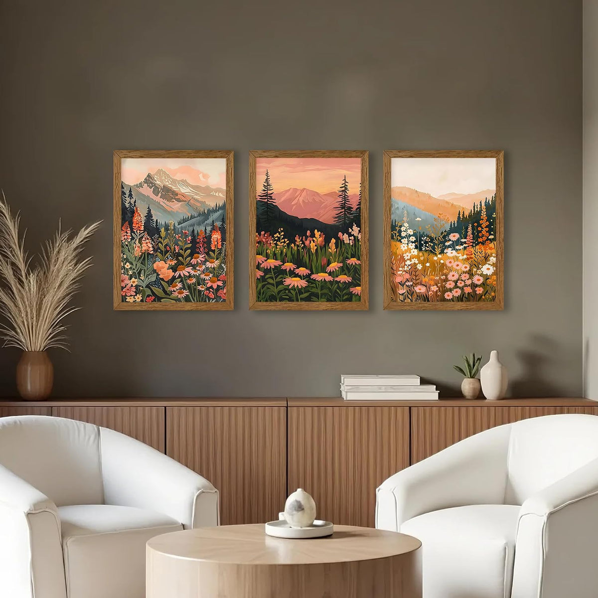 3 Piece Wildflower Mountain Wall Art Colorful Landscape Canvas Art 12x16in
