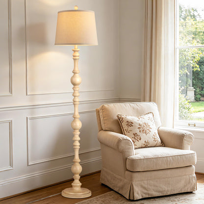 QiMH 61" Vintage Floor Lamp for Living Room, Farmhouse Lamps, Wood Grain