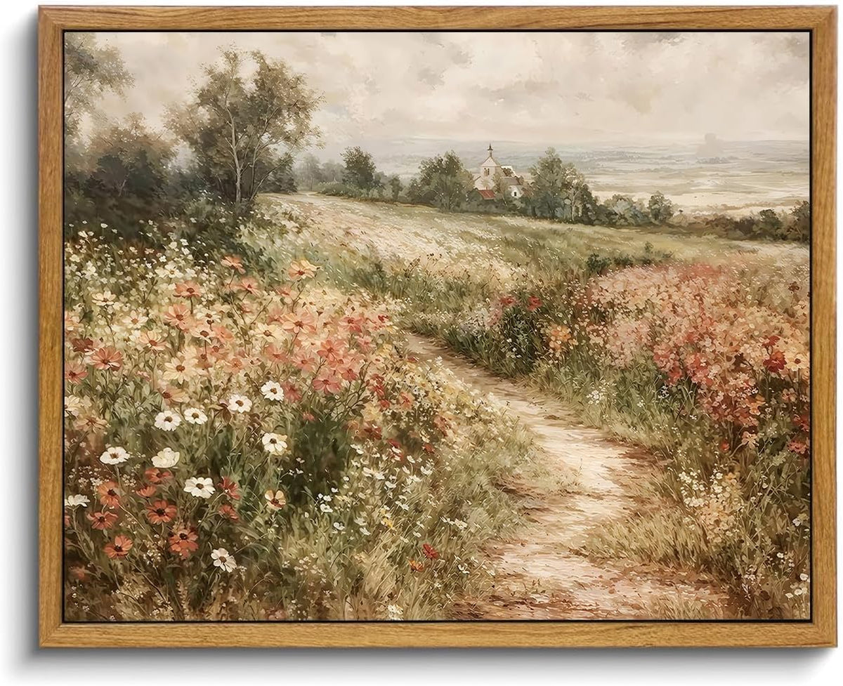 OIQArtOIQ Framed Vintage Wall Art Country Wildflower Canvas Art Paintings