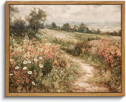 OIQArtOIQ Framed Vintage Wall Art Country Wildflower Canvas Art Paintings