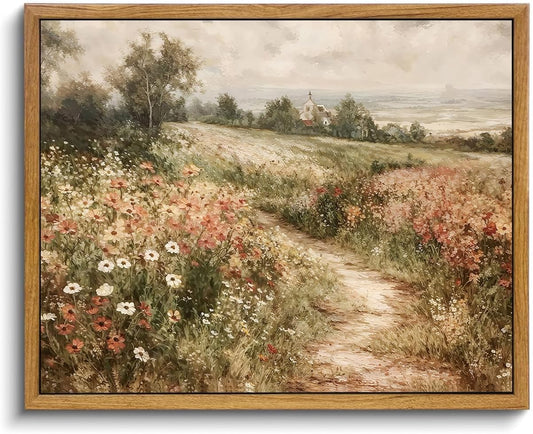 OIQArtOIQ Framed Vintage Wall Art Country Wildflower Canvas Art Paintings