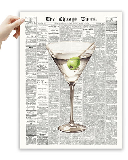 EcoHest 12x16 in Martini Newspaper Framed Wall Art for Bar Cart