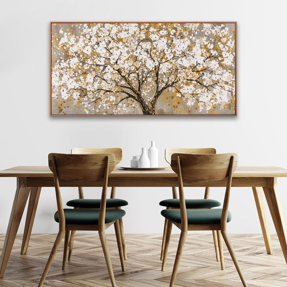 Framed Gold Wall Art for Living Room Tree Of Life Painting Picture 24x48 ln