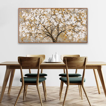 Framed Gold Wall Art for Living Room Tree Of Life Painting Picture 24x48 ln