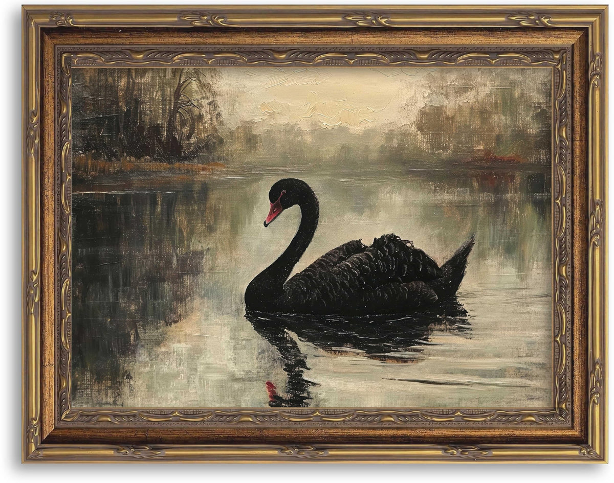 Gold Framed Sepia Lake Landscape Wall Art, Vintage Canvas Print 12x16