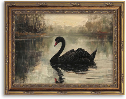 Gold Framed Sepia Lake Landscape Wall Art, Vintage Canvas Print 12x16