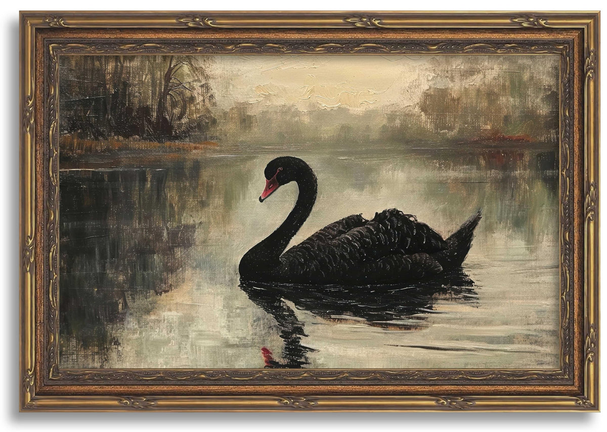 Gold Framed Sepia Lake Landscape Wall Art, Vintage Canvas Print 12x16