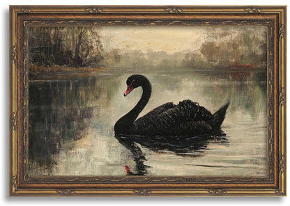 Gold Framed Sepia Lake Landscape Wall Art, Vintage Canvas Print 12x16
