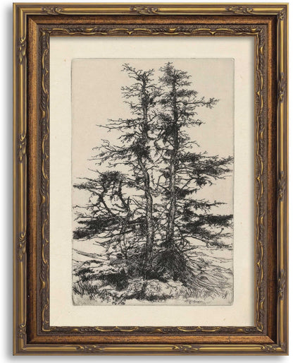 Gold Framed Sepia Lake Landscape Wall Art, Vintage Canvas Print 12x16