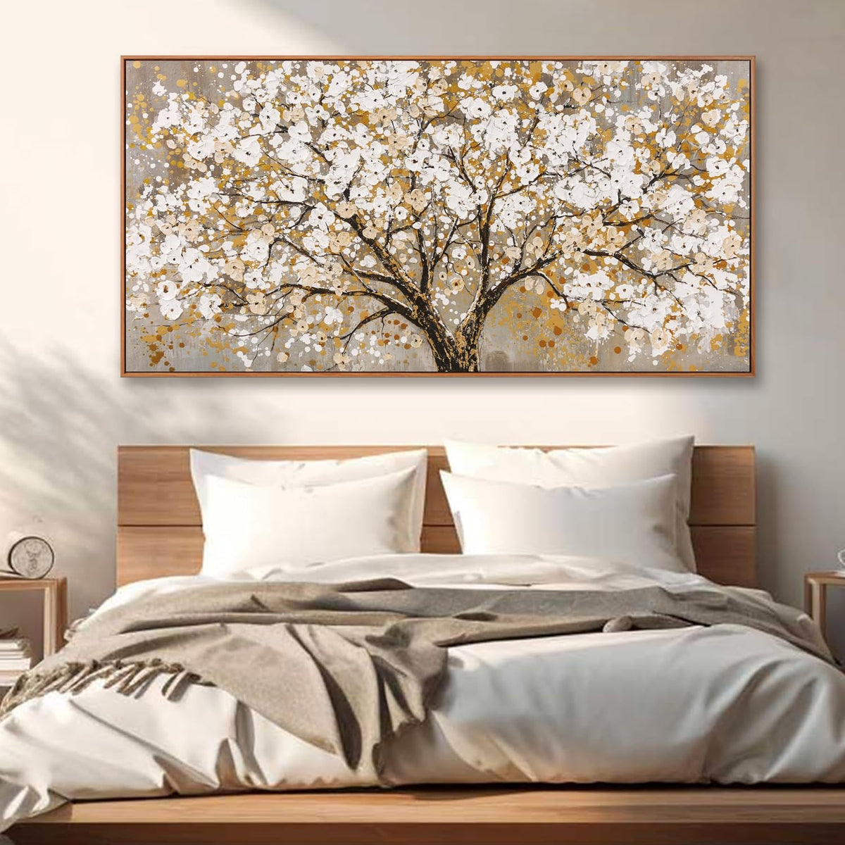 Framed Gold Wall Art for Living Room Tree Of Life Painting Picture 24x48 ln