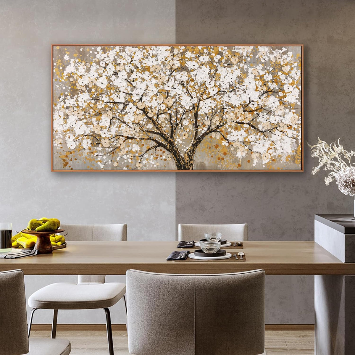 Framed Gold Wall Art for Living Room Tree Of Life Painting Picture 24x48 ln