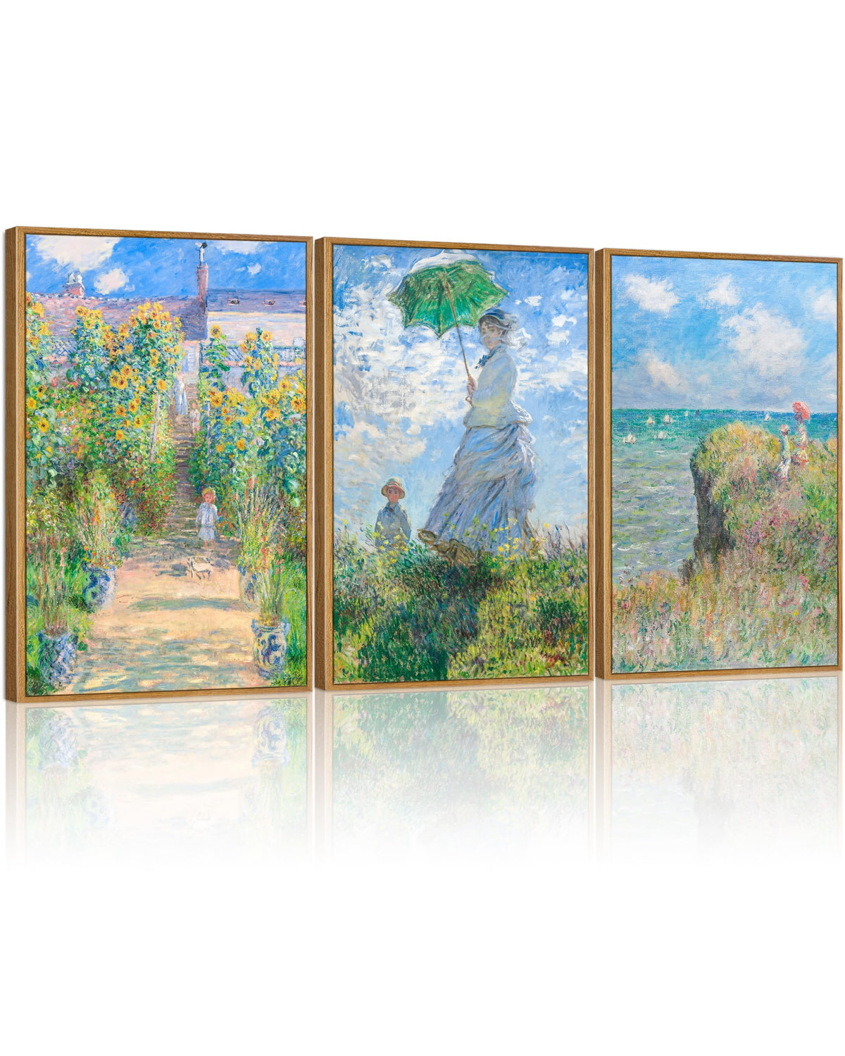 HesenDot Framed Claude Monet Water Lilies Canvas Wall Art Set of 3 12x16in