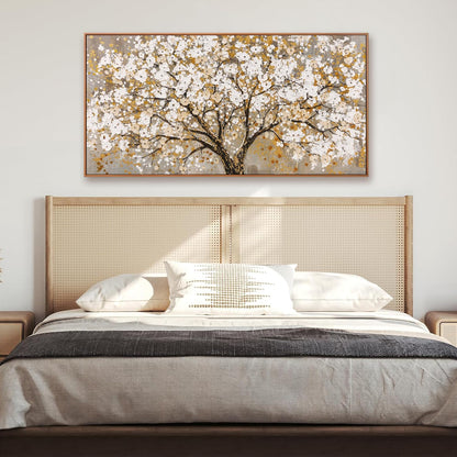 Framed Gold Wall Art for Living Room Tree Of Life Painting Picture 24x48 ln