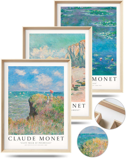 HesenDot Framed Claude Monet Water Lilies Canvas Wall Art Set of 3 12x16in