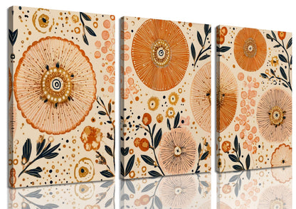 3Pcs Boho Abstract Floral Wall Art Minimalist WildFlower Wall Decor Pictures Modern Botanical Warm Earthy Tones Canvas Posters Prints for Living Room Bedroom Office Home Decoration 12x16in Unframed