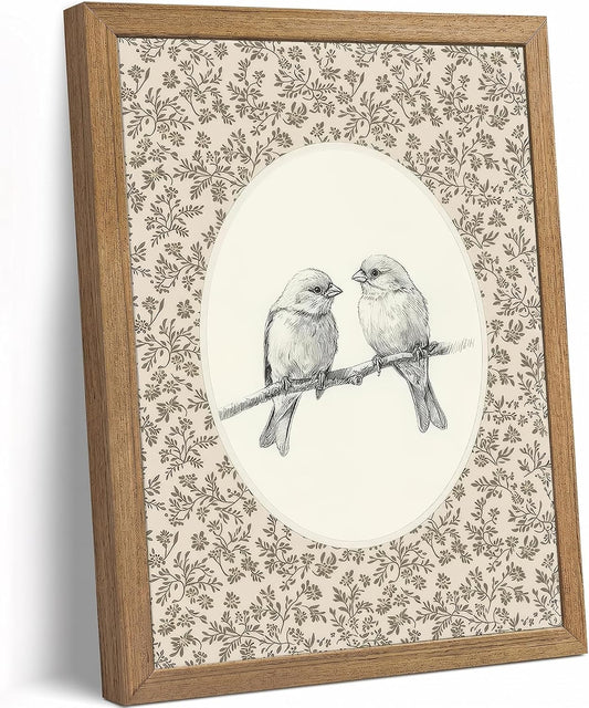 DGBQMK Framed Bird Wall Art - Vintage Botanical Print with Floral Pattern, Solid Wood Frame Nature Artwork for Living Room Bedroom Farmhouse Decor, Ready to Hang 8x10 inch