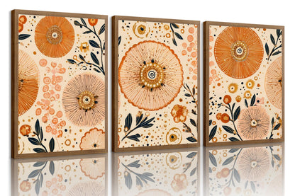 3Pcs Boho Abstract Floral Wall Art Minimalist WildFlower Wall Decor Pictures Modern Botanical Warm Earthy Tones Canvas Posters Prints for Living Room Bedroom Office Home Decoration 12x16in Unframed
