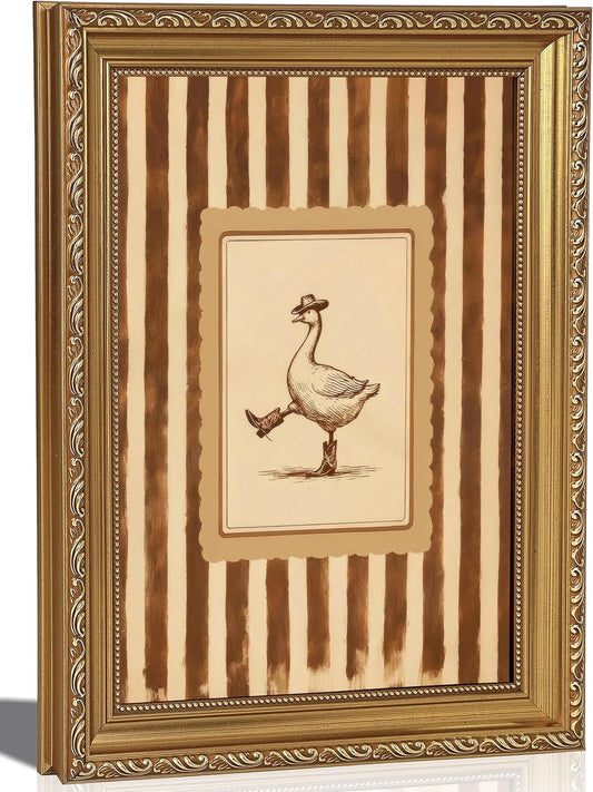 FKRYTYB Vintage Gold Framed Funny Cowboy Silly Goose Wall Art 9x11in