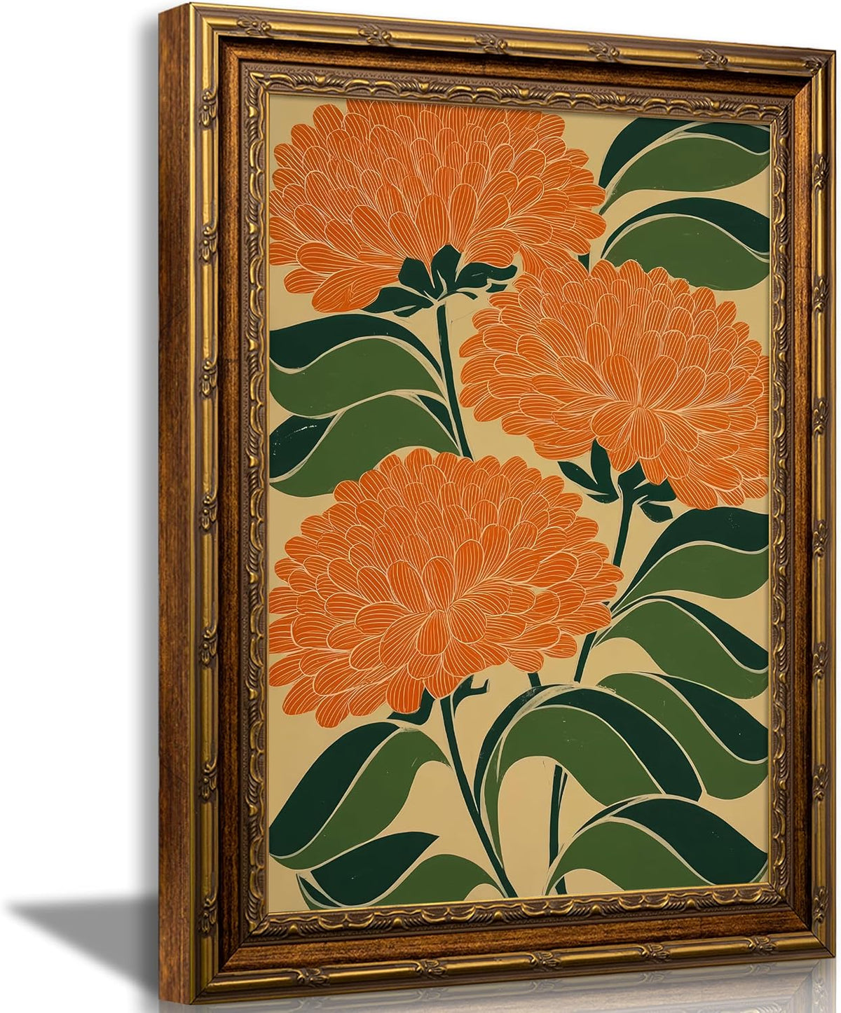 SKZMBTI Vintage Gold Framed Flowers Wall Art Orange blossom Painting Prints