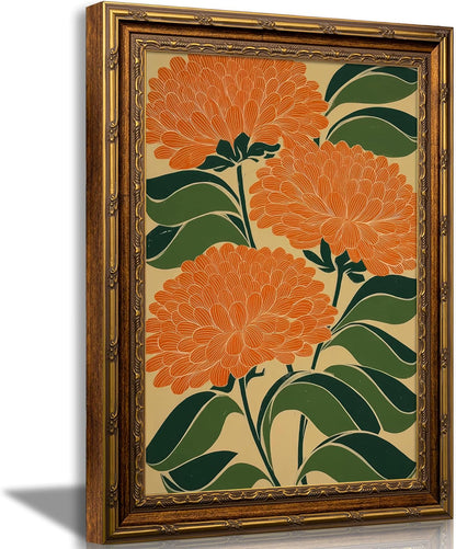 SKZMBTI Vintage Gold Framed Flowers Wall Art Orange blossom Painting Prints