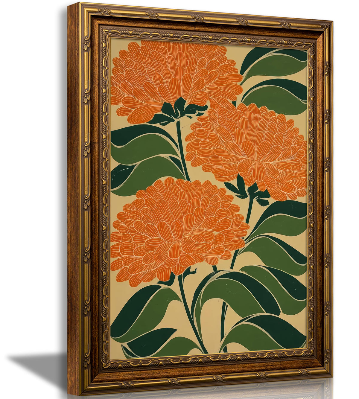 SKZMBTI Vintage Gold Framed Flowers Wall Art Orange blossom Painting Prints