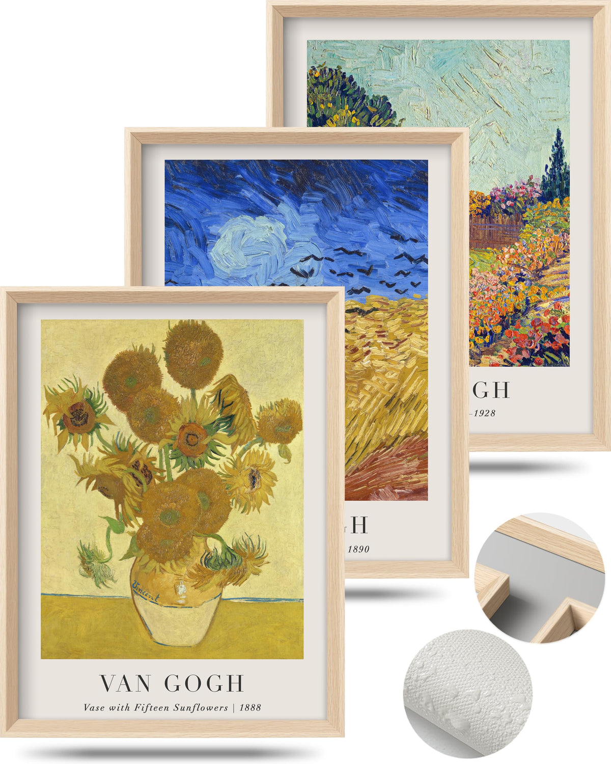 HesenDot Framed Claude Monet Water Lilies Canvas Wall Art Set of 3 12x16in