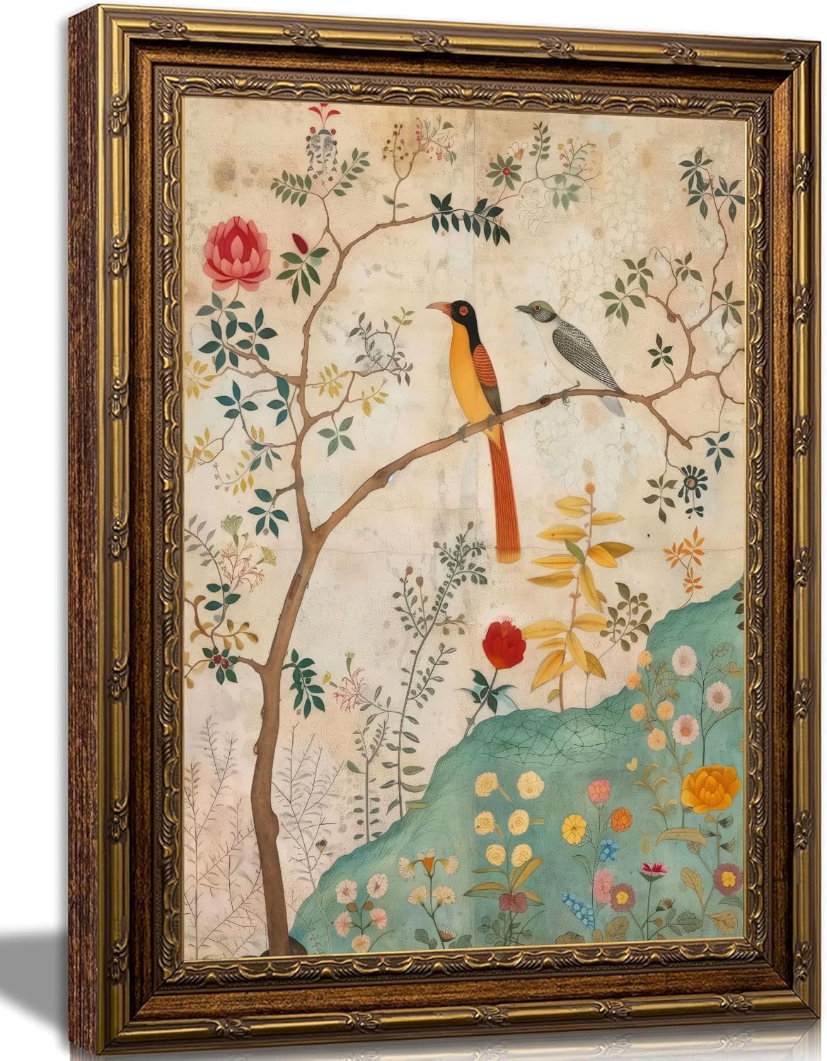 Vintage Gold Framed Birds Wall Art, 9x11 Inch
