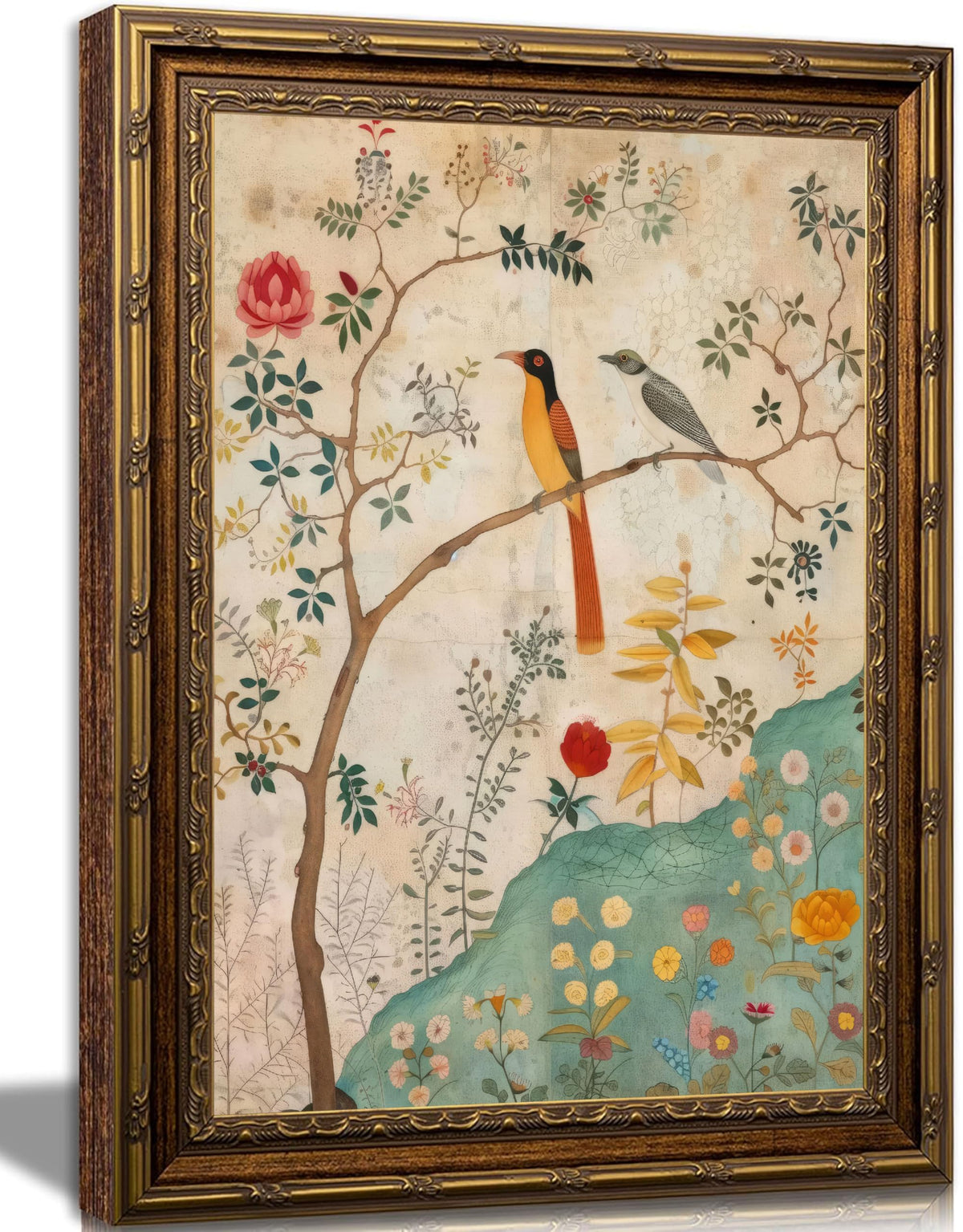 Vintage Gold Framed Birds Wall Art, 9x11 Inch