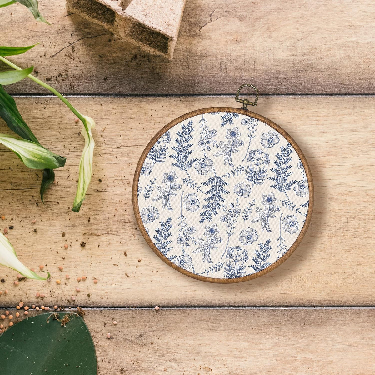 KSDUT Blue Flowers Wall Art Decor - Boho Chinoiserie Flower Wall Art Canvas Frame Hanging Prints, Navy Blue Botanical Wall Art Decor for Grandmillennial Home Bedroom Decorations 10"x10"