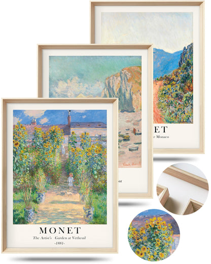 HesenDot Framed Claude Monet Water Lilies Canvas Wall Art Set of 3 12x16in